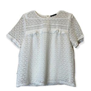 Tommy Hilfiger Women’s White Lace Crotchet Cap Sleeve Blouse Size L